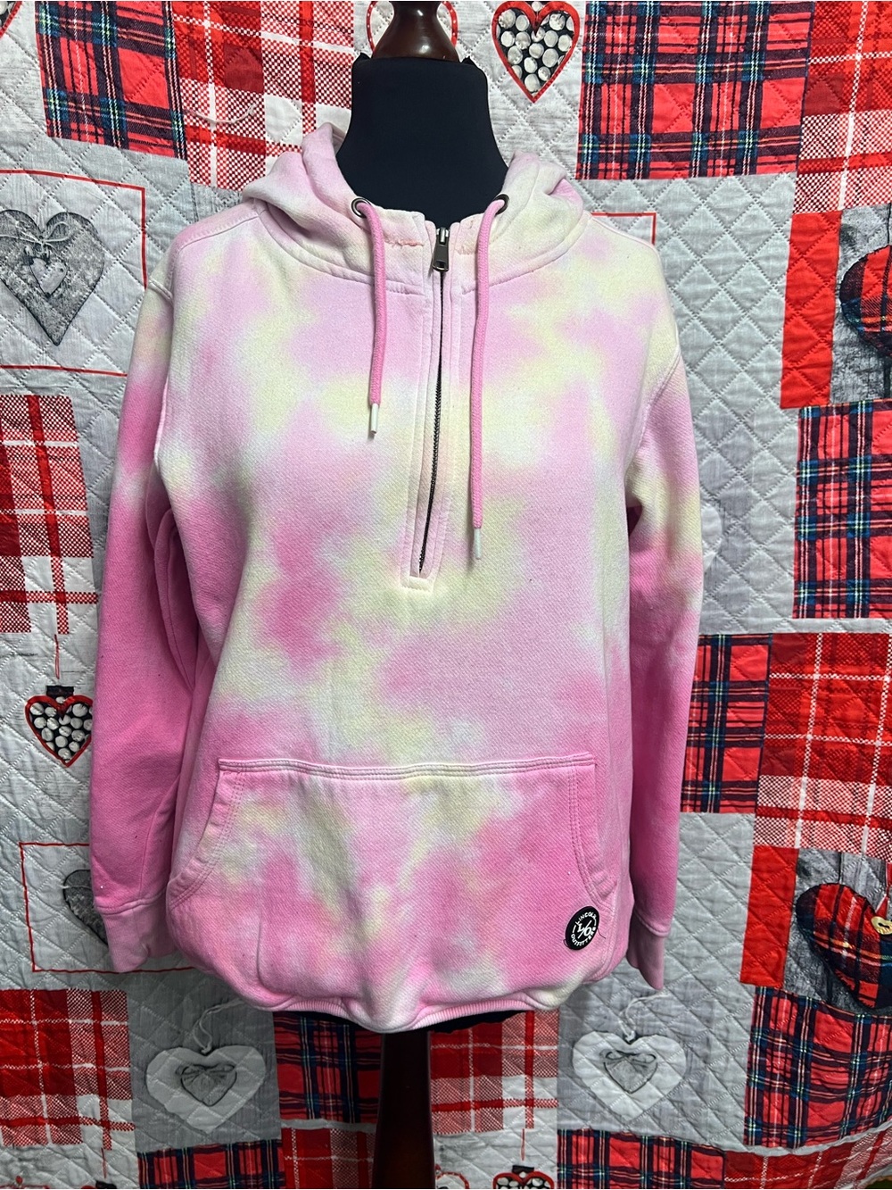 Women's Light Pink Tie Dye Quarter Zip Hoodie - L